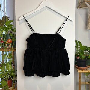 Urban Outfitters Black Velvet‎ Peplum Tiered Top Size XS